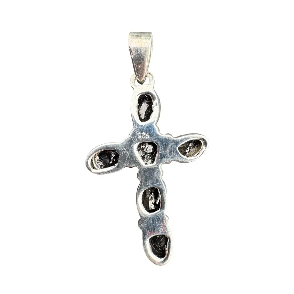 Cross Shungite Solid 925 Sterling Silver Pendant - Picture 4 of 5